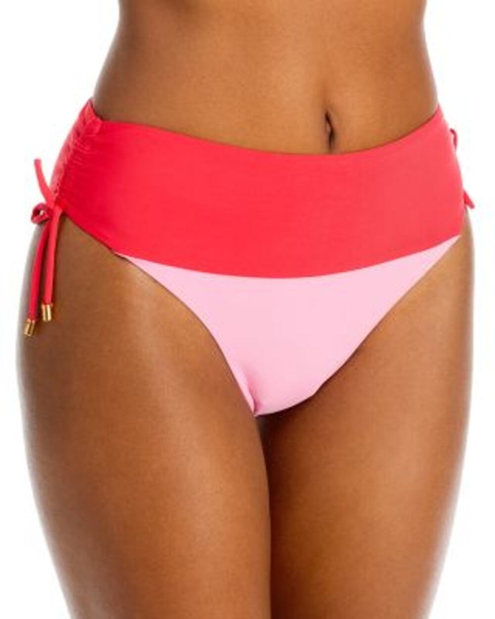 PQ Ladies Red & Pink Colorblocked High Waisted Swimsuit Bottoms, Size Small, NWT